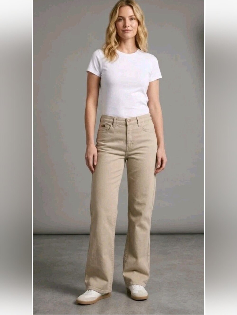 Vintage 90s Zena Jeans Khaki Wide Leg Bootcut Pants Mid Rise Stretch 6 USA 80s
